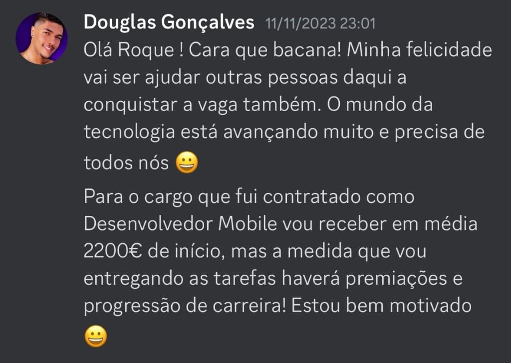 Depoimento de Douglas Gonçalves — contratado como Desenvolvedor Mobile