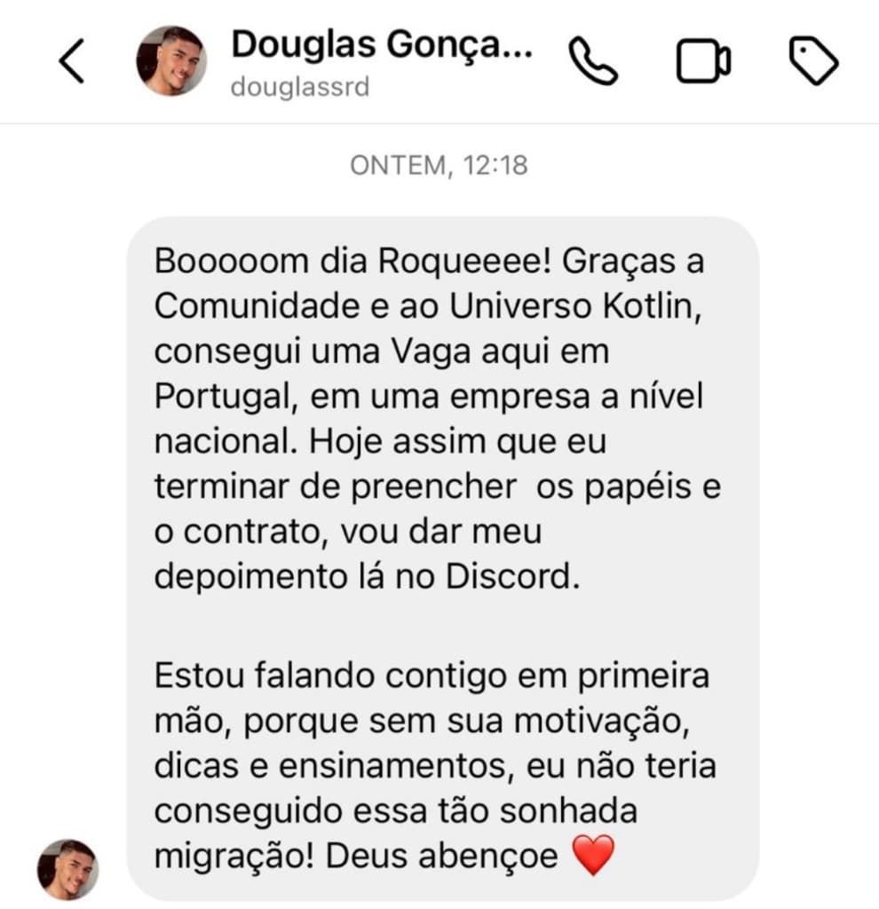 Depoimento de Douglas Gonçalves — vaga em Portugal